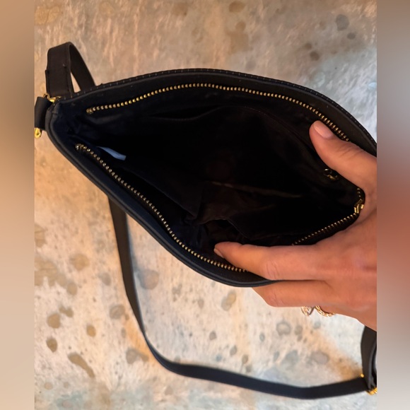 Joy Magano Tuxedo Stripe Black Crossbody Purse Gold Zip - Picture 4 of 4